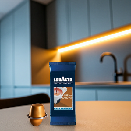Produktansicht Lavazza Crema e Aroma Gran Caffè – 100 einzeln versiegelte Kapseln für maximalen Aromaschutz.