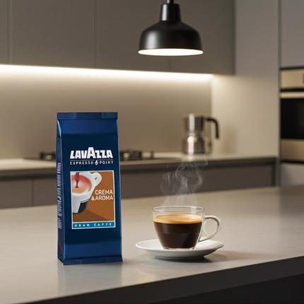 Zubereitung Gran Caffè Espresso Point – Zeigt die goldene Crema und die feine Textur bei einer grösseren Wassermenge.