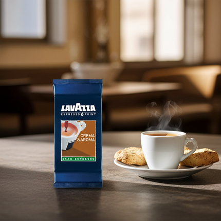Nahaufnahme Espresso Point Crema e Aroma Kapseln – Fokus auf die traditionelle Gran Espresso Röstung.