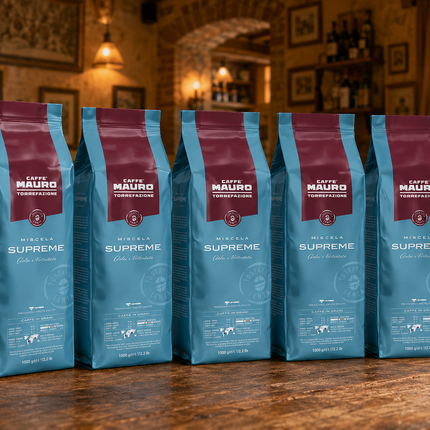 Kaffeebohnen Caffè Mauro 5kg Set SUPREME: Samtiges Mundgefühl und feine Süsse von Trockenfrüchten.
