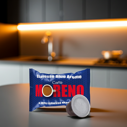 Kaffeegeniesser Sortiment: Caffè Moreno Blue Arome – Italienischer Kapselgenuss mit sehr geringer Säure.