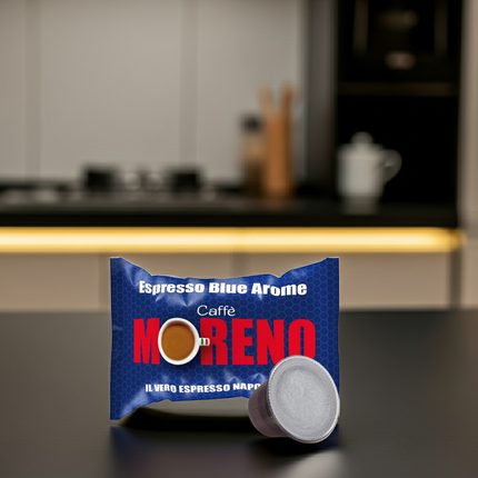 Caffè Moreno Blue Arome kaufen – Milde Kaffeekapseln für Nespresso®-Maschinen mit Noten von geröstetem Getreide.