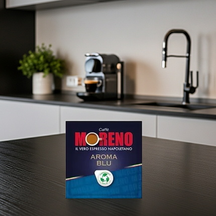 Caffè Moreno Aroma Blu – Die milde Seite Neapels in 150 einzeln versiegelten E.S.E. Portionen.