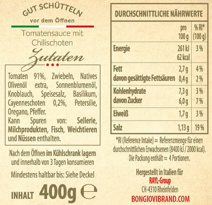 Bongiovi Arrabbiata Sauce 400g - 6er Set - Kaffeegeniesser 0 Kaffeegeniesser #