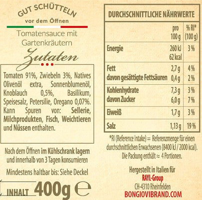 Bongiovi Marinara Sauce 400g - 6er Set - Kaffeegeniesser 0 Kaffeegeniesser #