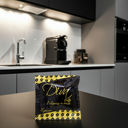 Großpackung E.S.E. Pads: Diva Caffé Espresso 60/40 mit 150 einzeln verpackten Portionen.