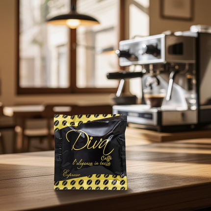Diva Caffé Espresso 60/40: 150 Pads mit 60% Arabica und 40% Robusta für perfekte Crema.