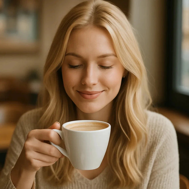 Eines Espresso von Kaffeegeniesser.ch am trinken und entspannen Cappuccino