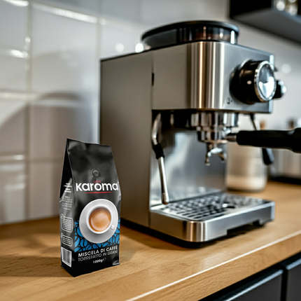 Nahaufnahme Karoma Caffè Blu – perfekt geröstete Kaffeebohnen für den täglichen Genuss