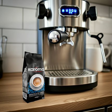 1kg Packung Karoma Caffè Miscela Blu – professionelle Röstung für Gastronomie-Qualität zu Hause