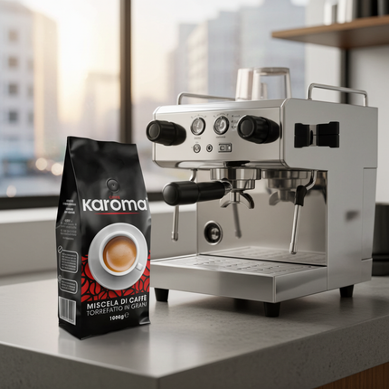 1kg Vorratspackung Karoma Rosso – italienische Gastronomie-Bohnen für dichte, haselnussbraune Crema