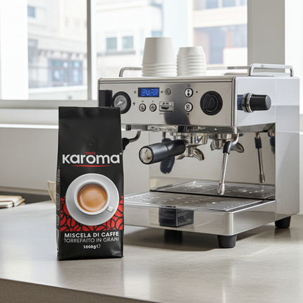 Nahaufnahme Karoma Rosso Kaffeebohnen – dunkle Röstung für einen kraftvollen, körperreichen Espresso