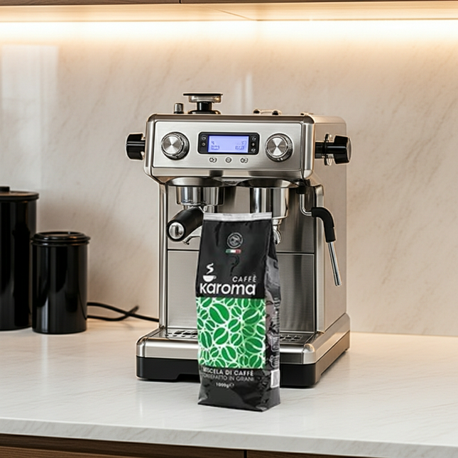 Karoma Kaffee Miscela Verde 1000g: Ganze Bohnen mit vollmundigem Aroma und schokoladigen Noten aus Italien.
