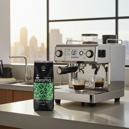 Espressobohnen Karoma Miscela Verde: Traditionelle Röstung für kräftigen Cappuccino und Latte Macchiato.
