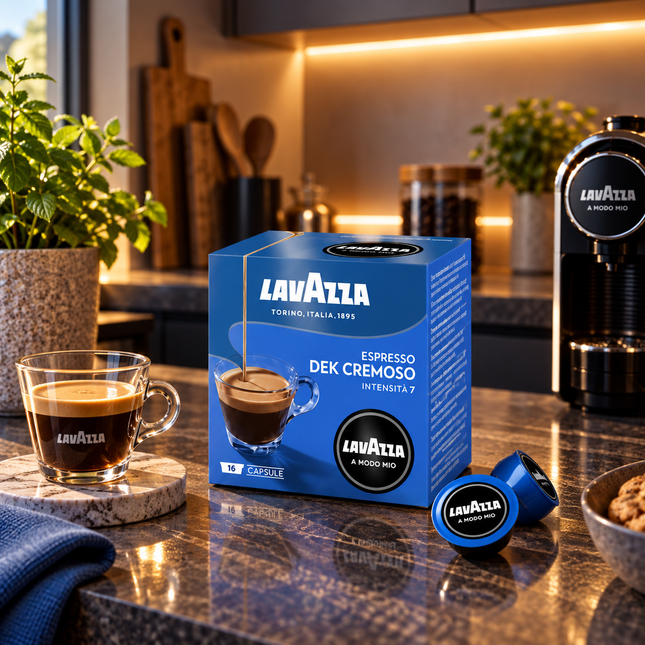 Lavazza A Modo Mio Decaffeinato Cremoso 100 % Arabica mit sanftem Espresso und feiner Crema ohne Koffein