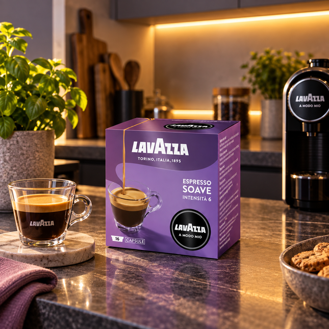 Lavazza A Modo Mio Soave 100 % Arabica mit sanften Blütennoten, feiner Crema und ausgewogenem Espresso