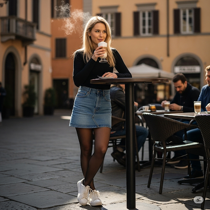 Junge Frau genießt italienischen Kaffee – stilvoller Kaffeegenuss in Café-Atmosphäre Kaffeegeniesser.ch Kaffee Espresso Blog Schweiz