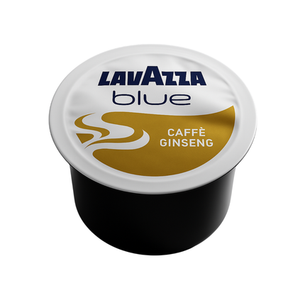 Lavazza BLUE Ginseng Kapseln mit cremigem Ginseng-Getränk in einer Tasse und feinem Milchschaum