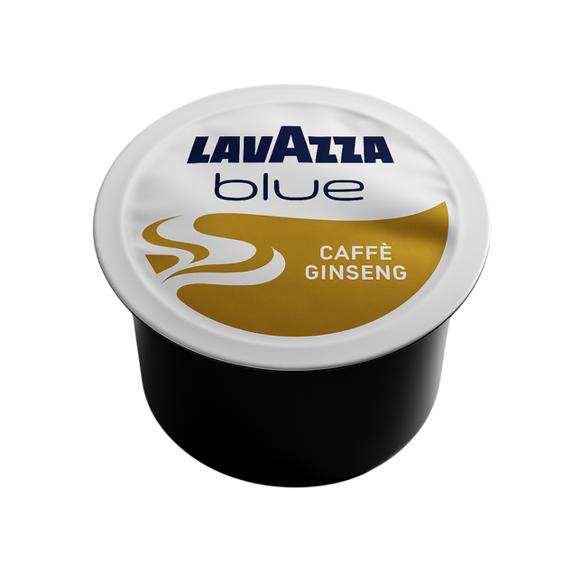 Lavazza BLUE Ginseng Kapseln mit cremigem Ginseng-Getränk in einer Tasse und feinem Milchschaum