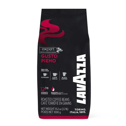 1-kg-Beutel Lavazza Gusto Pieno mit aromatischem Espresso und gleichmässiger, feinporiger Crema in der Tasse
