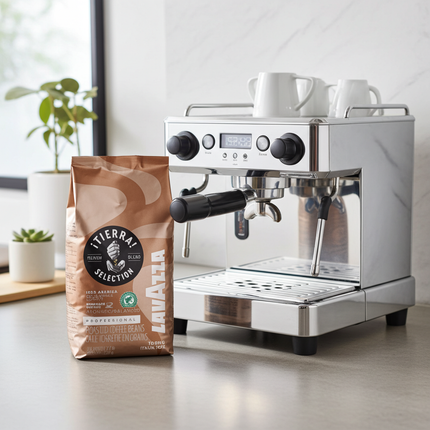 Nahaufnahme Lavazza Tierra Selection 100% Arabica – Gleichmässig geröstete Bohnen für höchste Espresso-Qualität