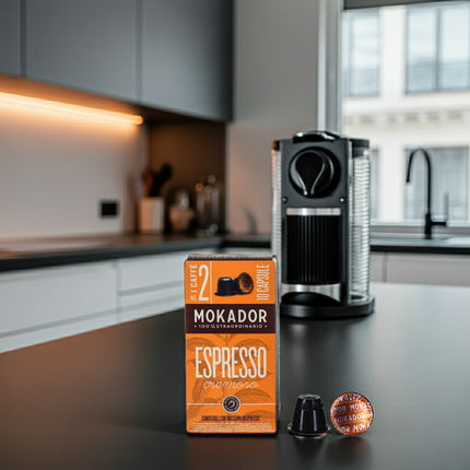 Harmonische Röstung aus Italien: Mokador Cremoso 100 Kapseln für Ihre Nespresso-Maschine.