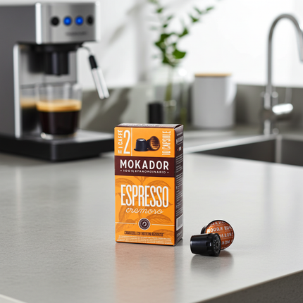 Mokador Cremoso: 100 Kapseln für eine extrem dichte Crema und langanhaltendes Aroma.