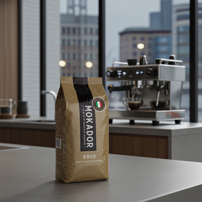Mokador Brio 1000g Schweiz: Ganze Bohnen mit hohem Robusta-Anteil für maximalen Körper und Energie.