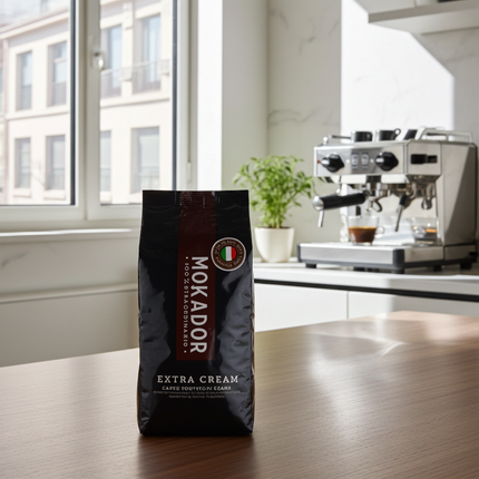 Espressobohnen 1kg: Mokador Extra Cream 70/30 – perfekt für samtigen Cappuccino und Latte Macchiato.