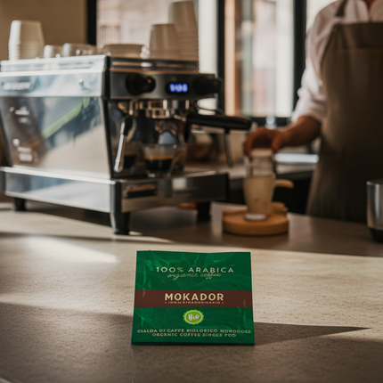 Mokador Bio E.S.E. Pads: Ökologisch produzierter Espresso mit Noten von Kakao und hellen Früchten.