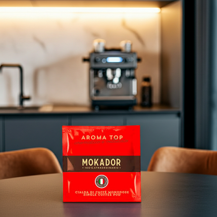Mokador Aroma Top 70/30: 200 Pads für italienischen Espresso mit schokoladiger Note und wenig Säure.