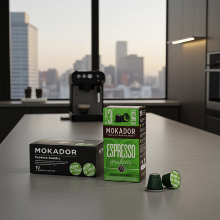 Milder Espresso-Genuss: Mokador Arabica 100er Packung mit feiner Säure und dezenter Süsse.