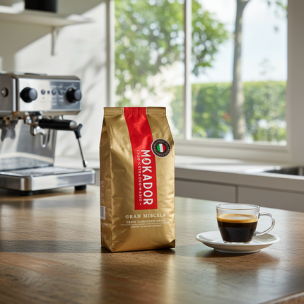 Mokador Gran Miscela 1000g: Premium Espresso aus Italien mit einer Spur von geröstetem Brot und Schokolade.