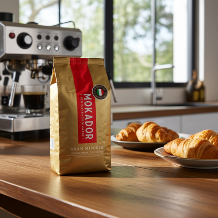 Mokador Gran Miscela 1000g: Ganze Bohnen für einen runden, ausgewogenen Caffè Crema ohne Bitterstoffe.
