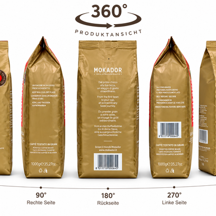 Mokador Gran Miscela 80/20 1 kg Kaffeebohnen 360 Grad Verpaqckung