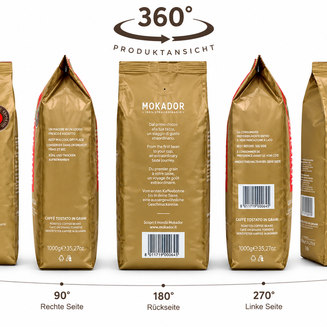 Mokador Gran Miscela 80/20 1 kg Kaffeebohnen 360 Grad Verpaqckung