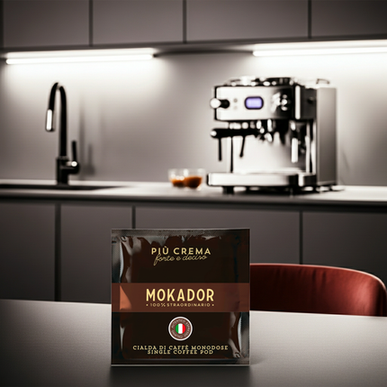 Kaffeepads 44mm Mokador Più Crema: 200er-Box mit aromatischen Pads für schnellen Espresso-Genuss.