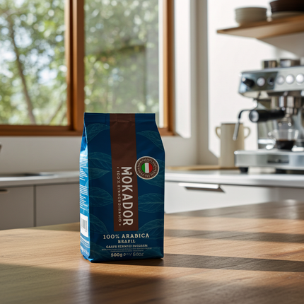 Mokador Brazil 100% Arabica: 500g ganze Bohnen mit goldbrauner Crema und wenig Bitterstoffen.