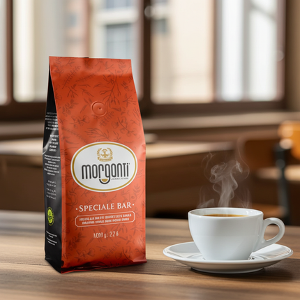 Morganti Speciale Bar Premium-Espresso mit kräftiger Crema für Schweizer Gastronomie und Kaffeefachhandel.
