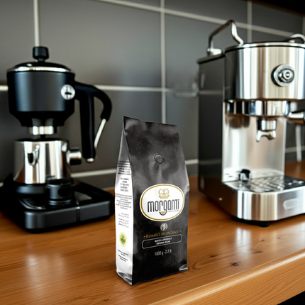 Caffè Morganti Romeo 100% Arabica für hochwertige Kaffeezubereitung in Schweizer Büros und Gastrobetrieben.