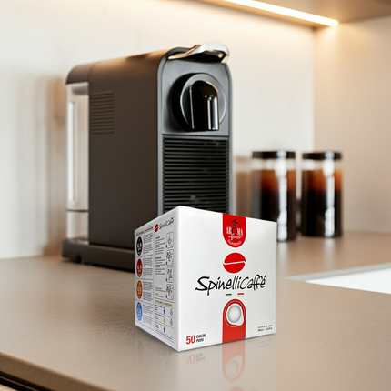 Nahaufnahme Spinelli SUPREMO Pad – perfekt gepresstes 44mm E.S.E. System für konstante Profi-Ergebnisse