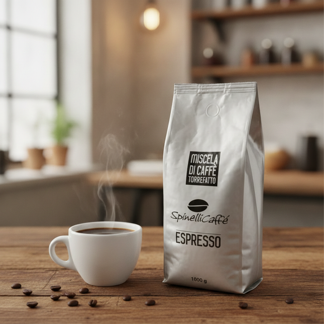 Spinelli Caffè Espresso 1 kg ganze Kaffeebohnen für Espresso, Cappuccino und Latte Macchiato