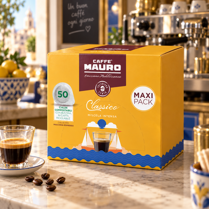Packung Caffè Mauro Classico Miscela Intensa 30/70 mit 50 einzeln verpackten Kaffeepads