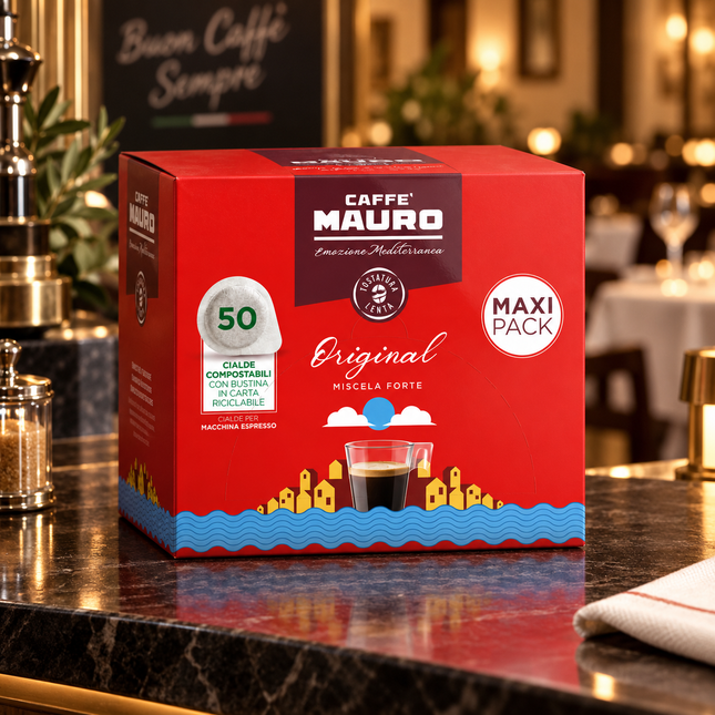 Caffè Mauro Original 50 E.S.E.-Pads für kräftigen italienischen Espresso mit dichter Crema