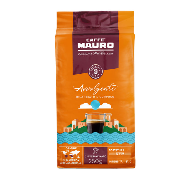 Caffè Mauro Avvolgente gemahlen 250g mit intensiven Noten von Kakao und Gewürzen.