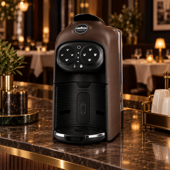 Lavazza A Modo Mio Deséa Brown Walnut Kaffeemaschine im eleganten braunen Design