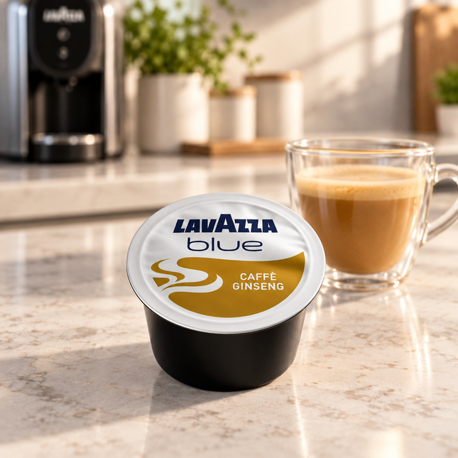 Lavazza BLUE Ginseng-Kapseln für ein cremiges, würziges Heissgetränk mit charakteristischer Ginsengnote