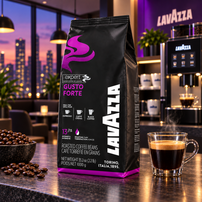 Kräftiger Espresso mit dichter Crema aus Lavazza Gusto Forte 100% Robusta Kaffeebohnen
