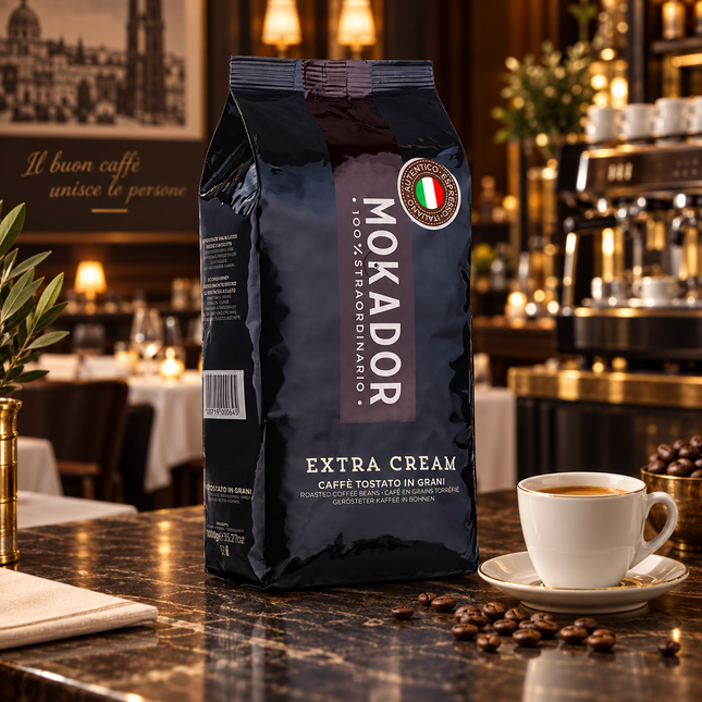 Mokador Extra Cream 70/30 1 kg Kaffeebohnen mit kräftigem Geschmack und stabiler Crema